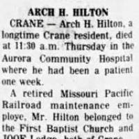 Archibald Hezekiah “Arch”  (Obit) HILTON